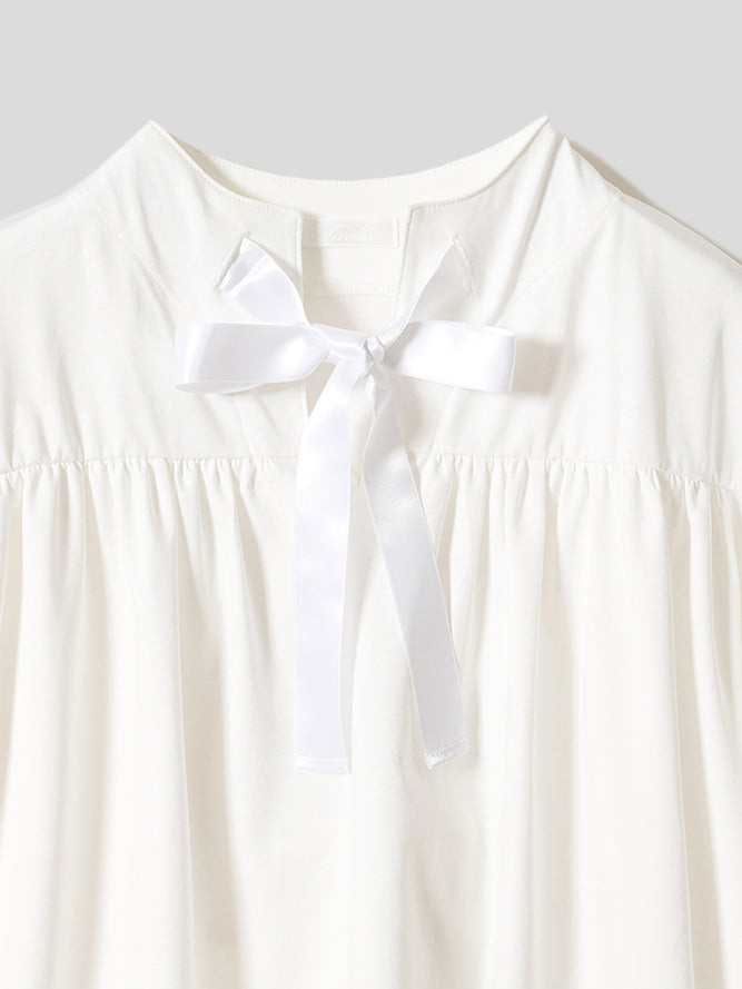 スリットネック リボンプルオーバー 接触冷感T