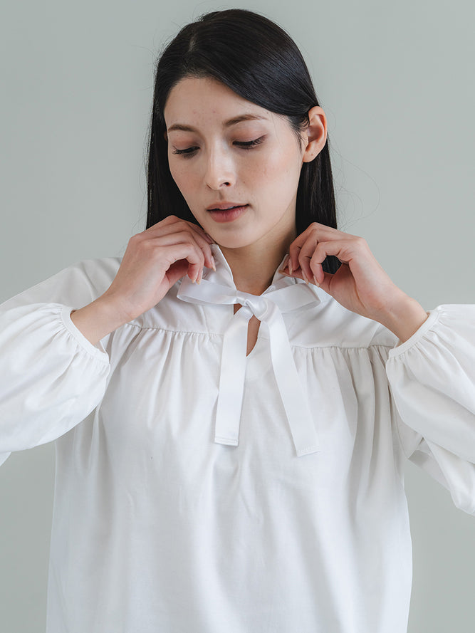 スリットネック リボンプルオーバー 接触冷感T