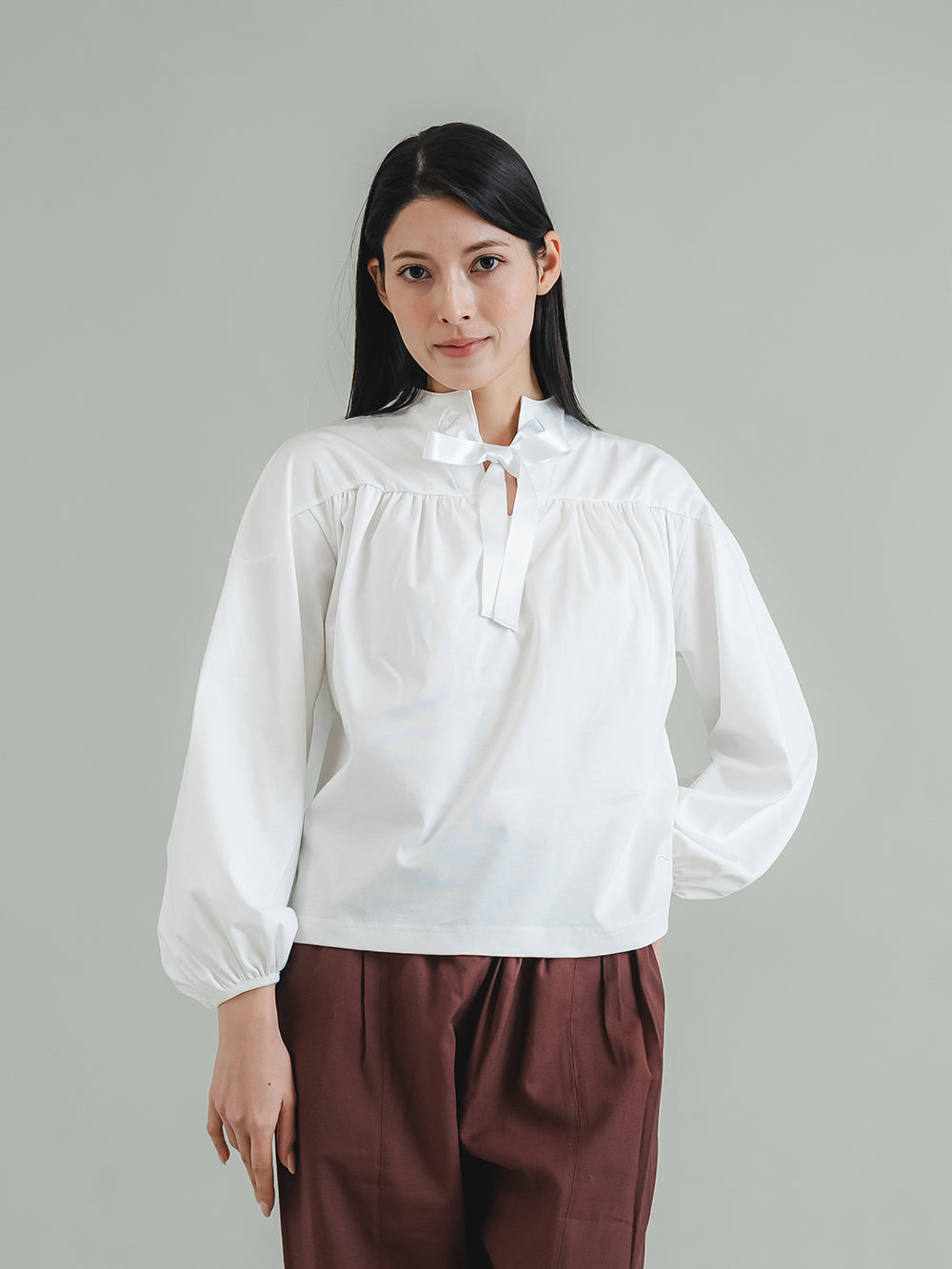 スリットネック リボンプルオーバー 接触冷感T