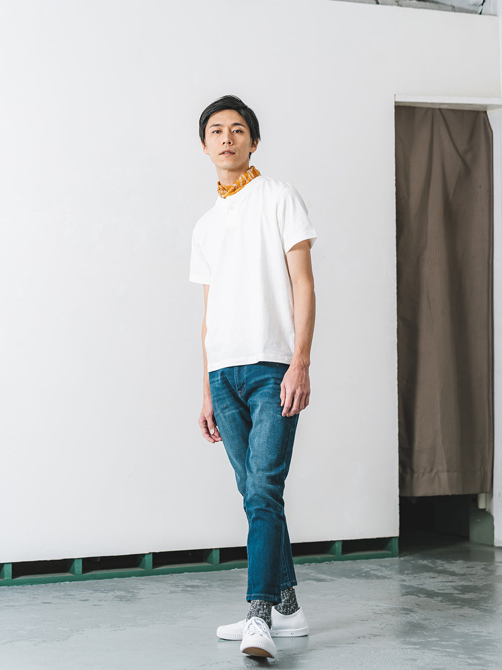 吊り編み天竺T／ワイドフィット／ヘンリーネック