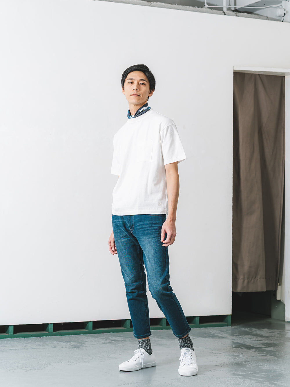 吊り編み天竺ポケットT／ワイドフィット／クルーネック